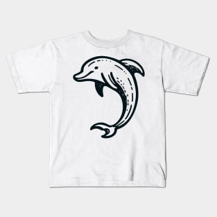 Stick Figure of a Dolphin in Black Ink Kids T-Shirt